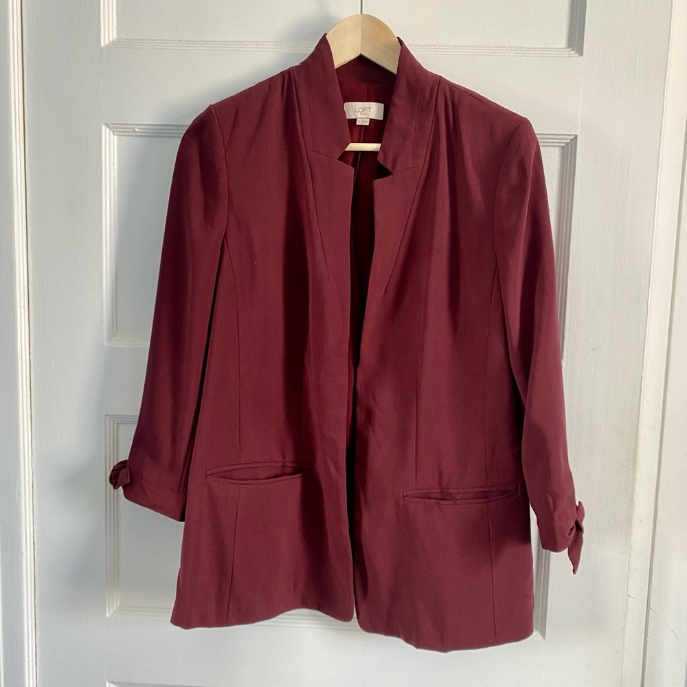 Loft Red/Burgundy Blazer with Bows